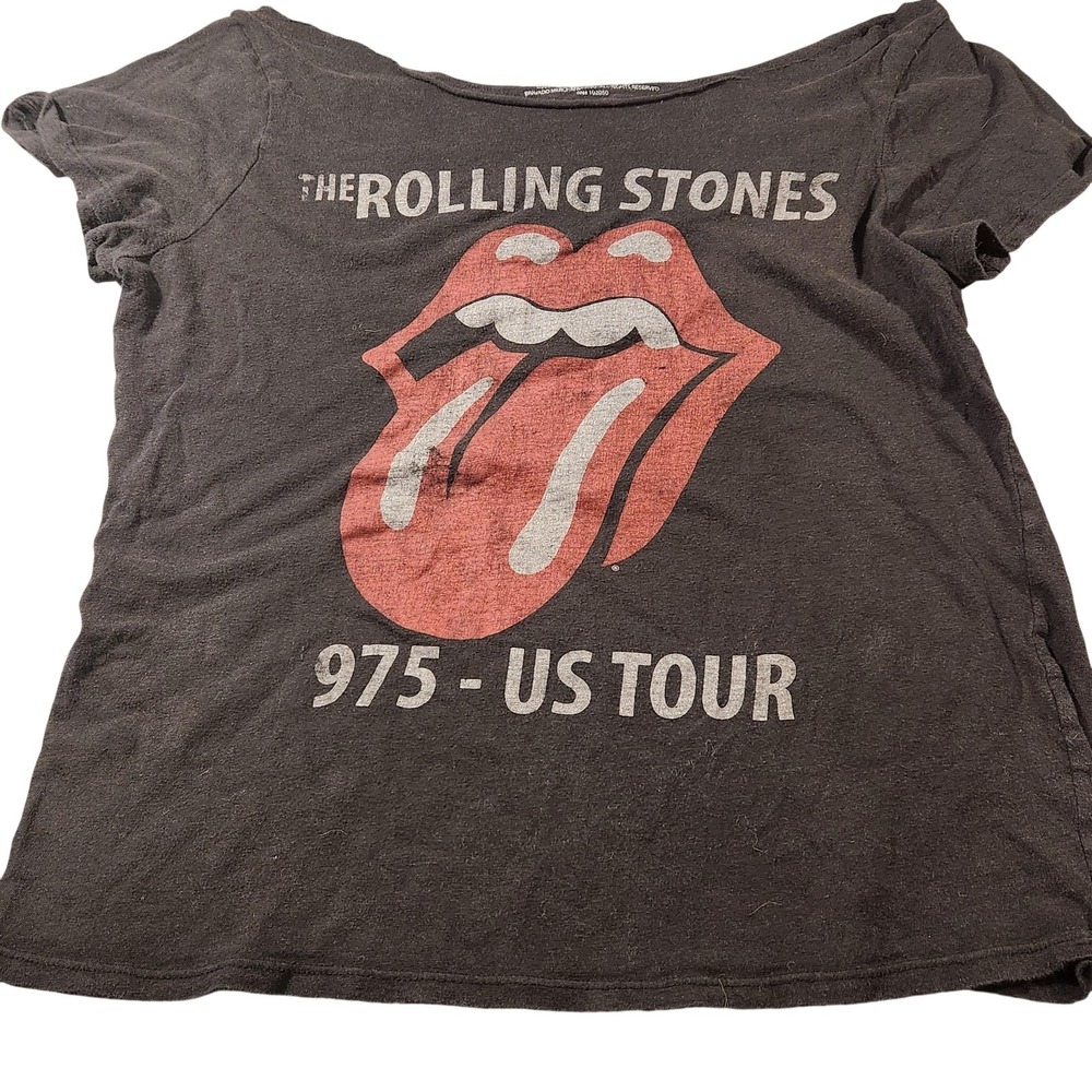 Rolling Stones Shirt Womens Medium Black 1975 US Tour Tongue Logo Rock Graphic